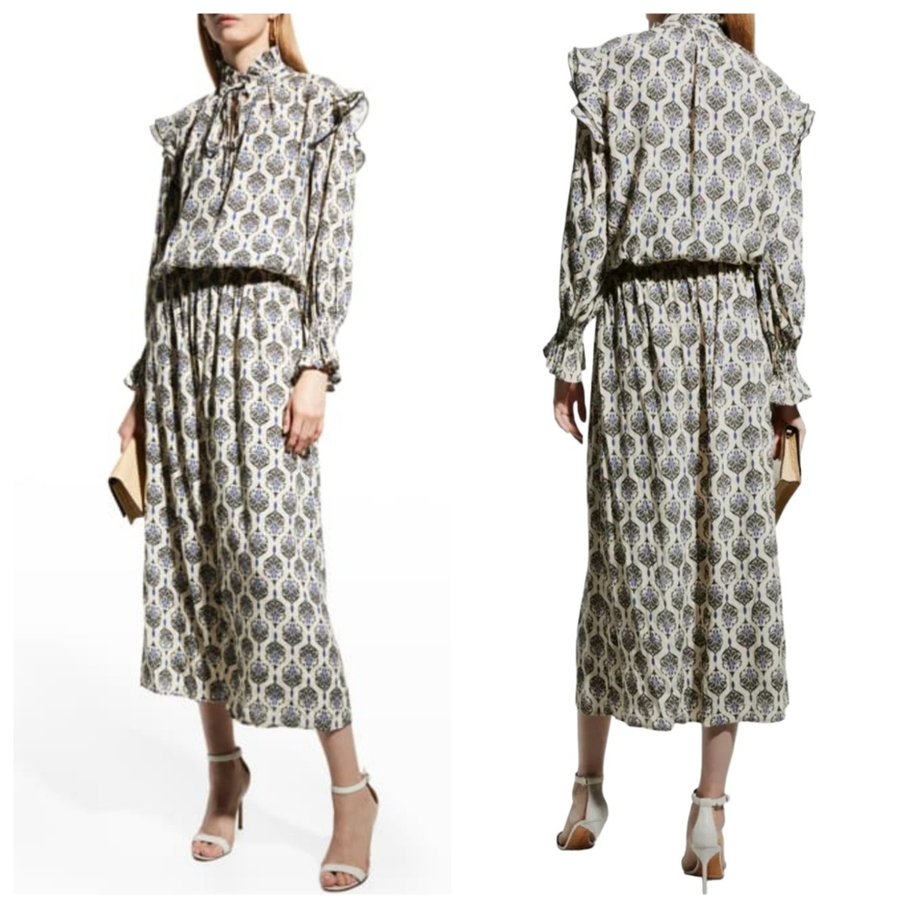Finley | Mary Jane Vintage Medallion Print Blouson Midi Dress Medium